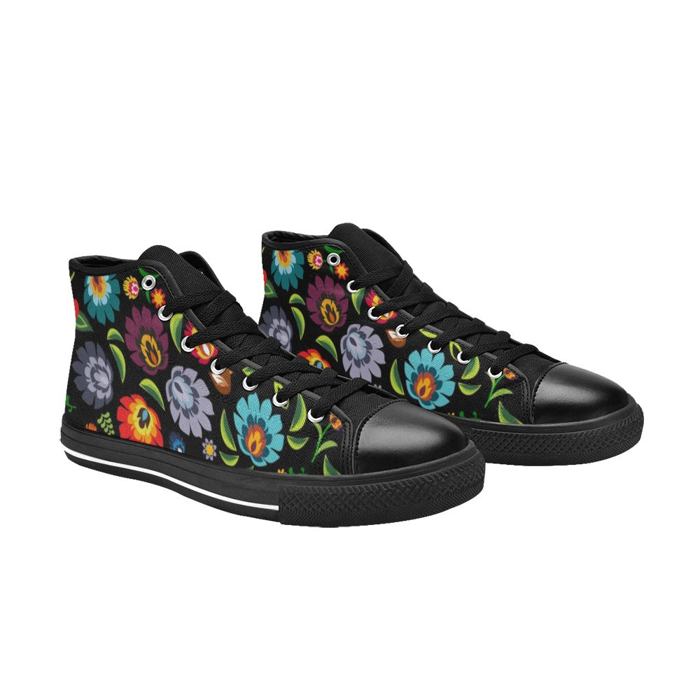 Folk Floral - Women's High Top Canvas Shoes