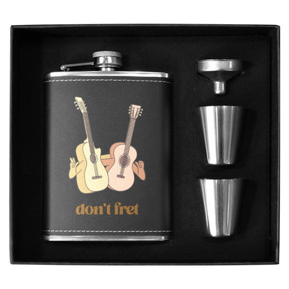 Don't Fret, Guitars - 8oz Black Leather Hip Flask 8oz Black Leather Hip Flask Printed Offshore