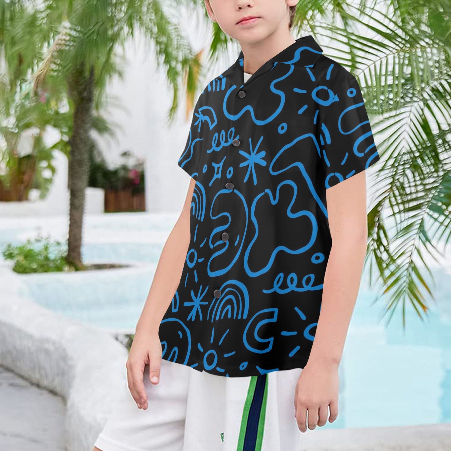 Blue Squiggle - Senior Boys Hawaiian Shirt