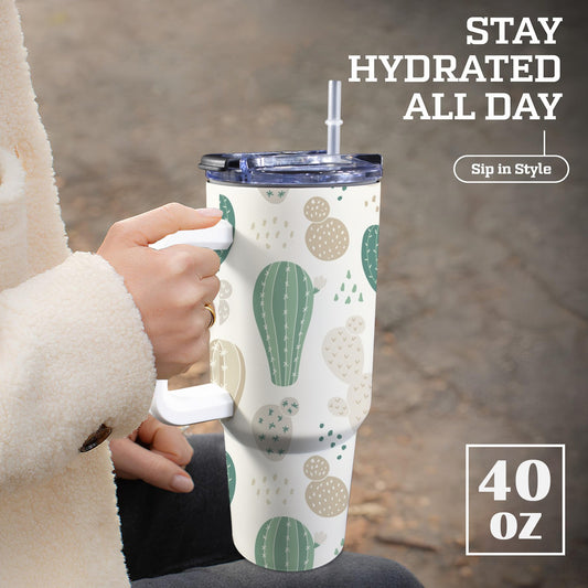 Cactus - 40oz Tumbler with White Handle