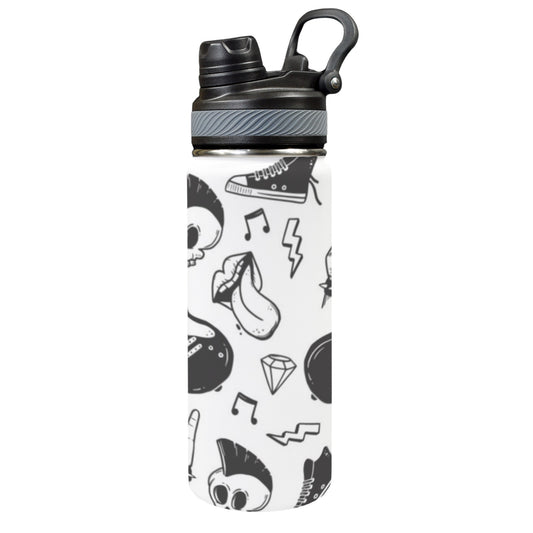 Rock Music - Insulated Water Bottle with Dual-Use Lid (18oz)