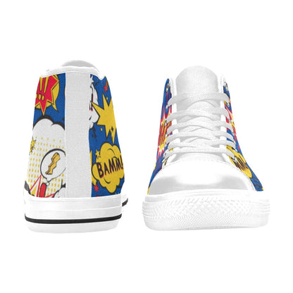 Blue Comic Book - Kids High Top Canvas Shoes