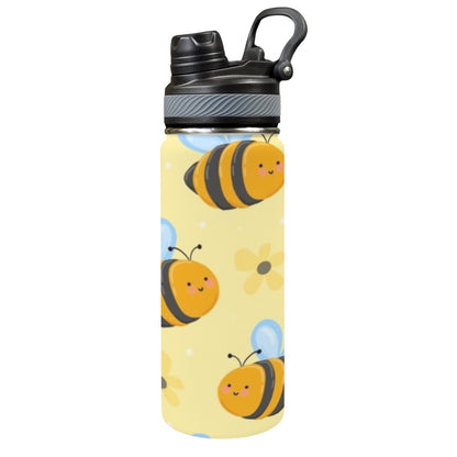 Bright Bees - Insulated Water Bottle with Dual-Use Lid (18oz)