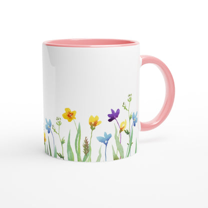 Spring Flowers - White 11oz Ceramic Mug with Colour Inside Colour 11oz Mug Plants