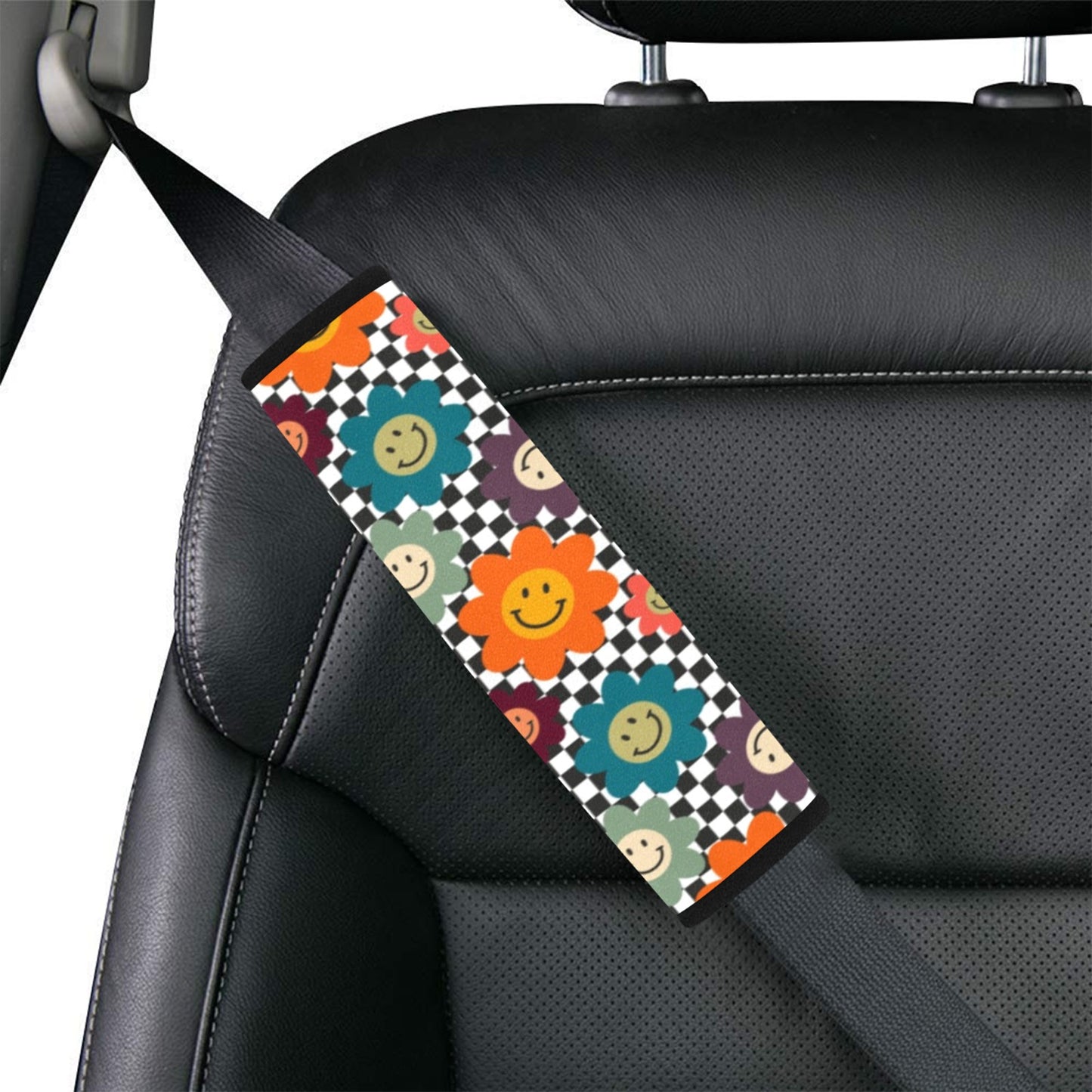 Happy Retro Flowers - Car Seat Belt Cover 7''x10'' (Pack of 2)