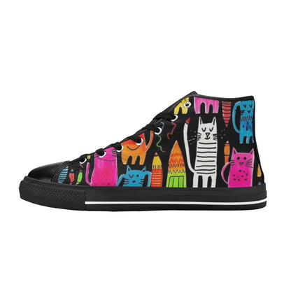 Colourful Cats - Kids High Top Canvas Shoes