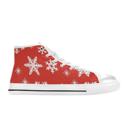 Red Snowflakes, Christmas - Women's High Top Canvas Shoes