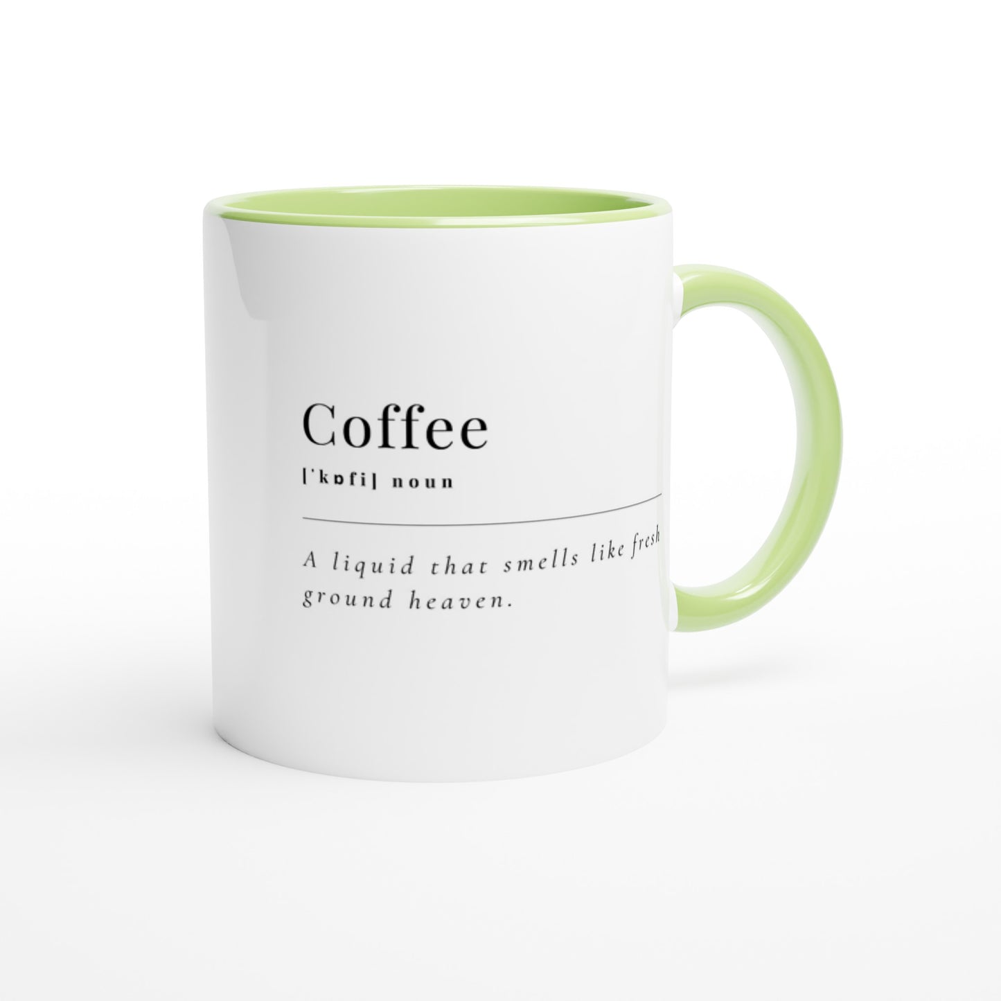 Coffee Definition - White 11oz Ceramic Mug with Colour Inside Ceramic Green Colour 11oz Mug Coffee Globally Fulfilled