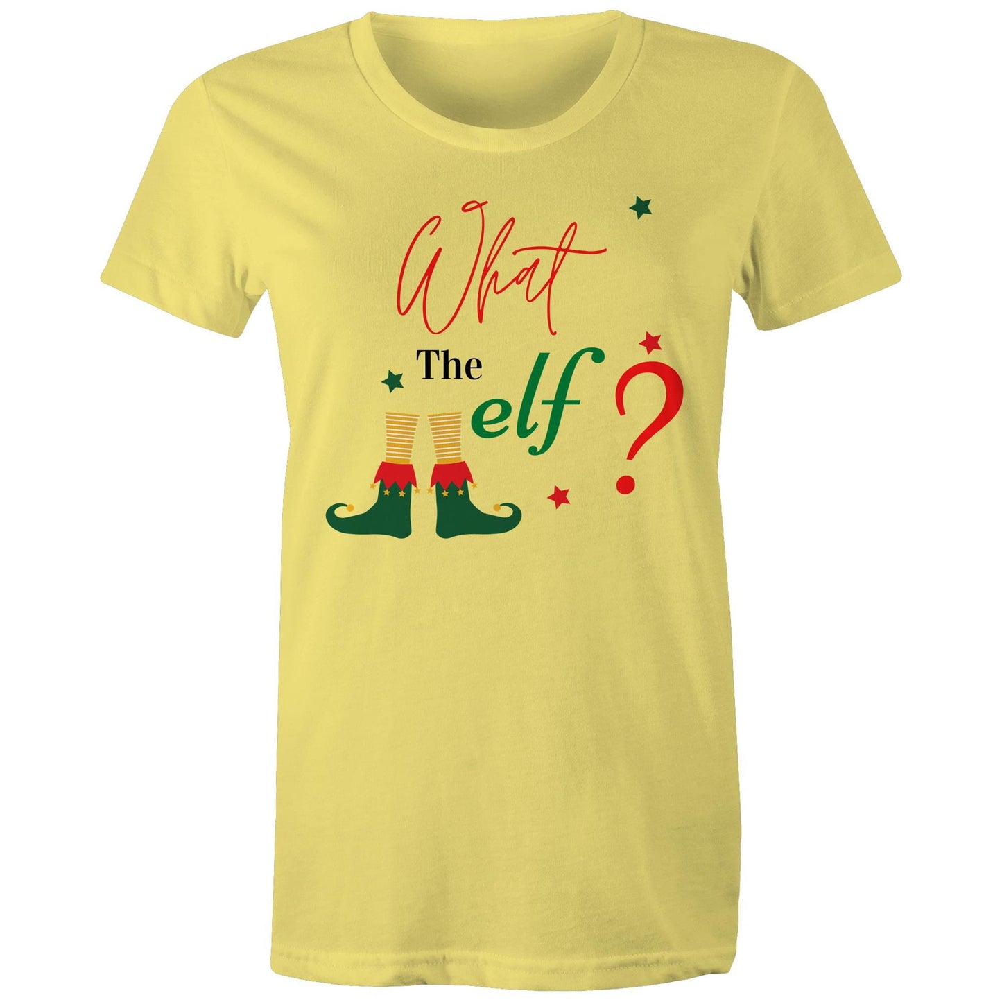 What The Elf? - Womens T-shirt Yellow Christmas Womens T-shirt Merry Christmas