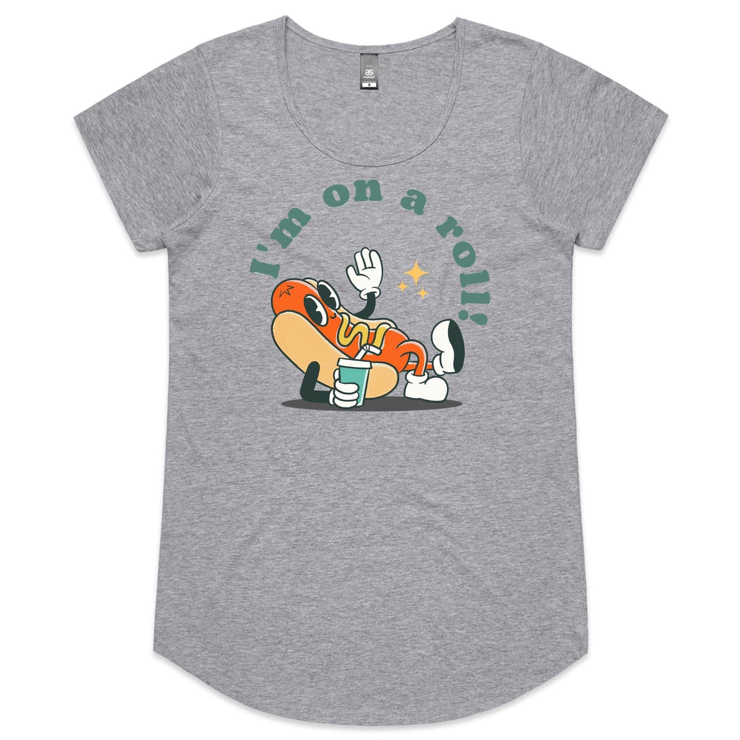 Hot Dog, I'm On A Roll - Womens Scoop Neck T-Shirt Grey Marle Womens Scoop Neck T-shirt Food