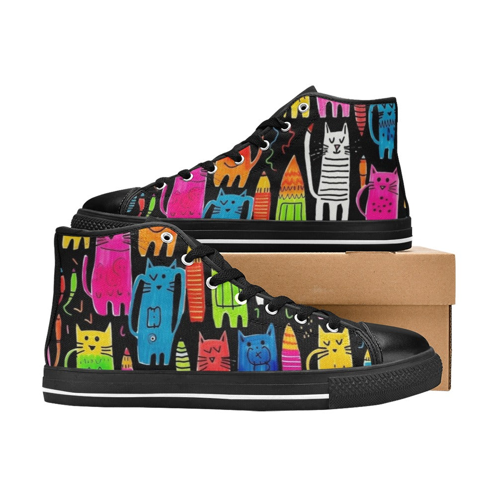 Colourful Cats - Kids High Top Canvas Shoes Kids High Top Canvas Shoes animal Printed Offshore