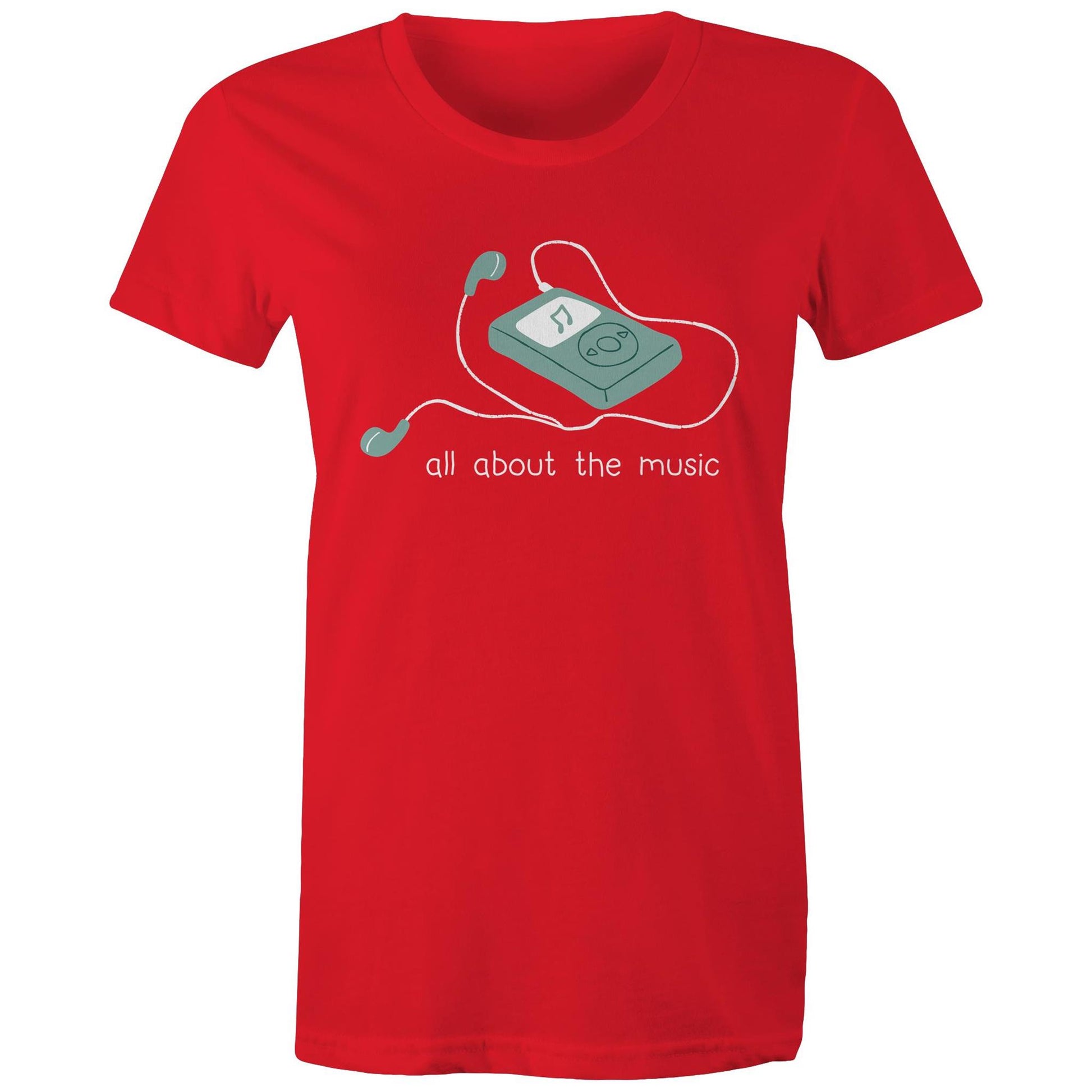 All About The Music, Music Player - Womens T-shirt Red Womens T-shirt music retro tech