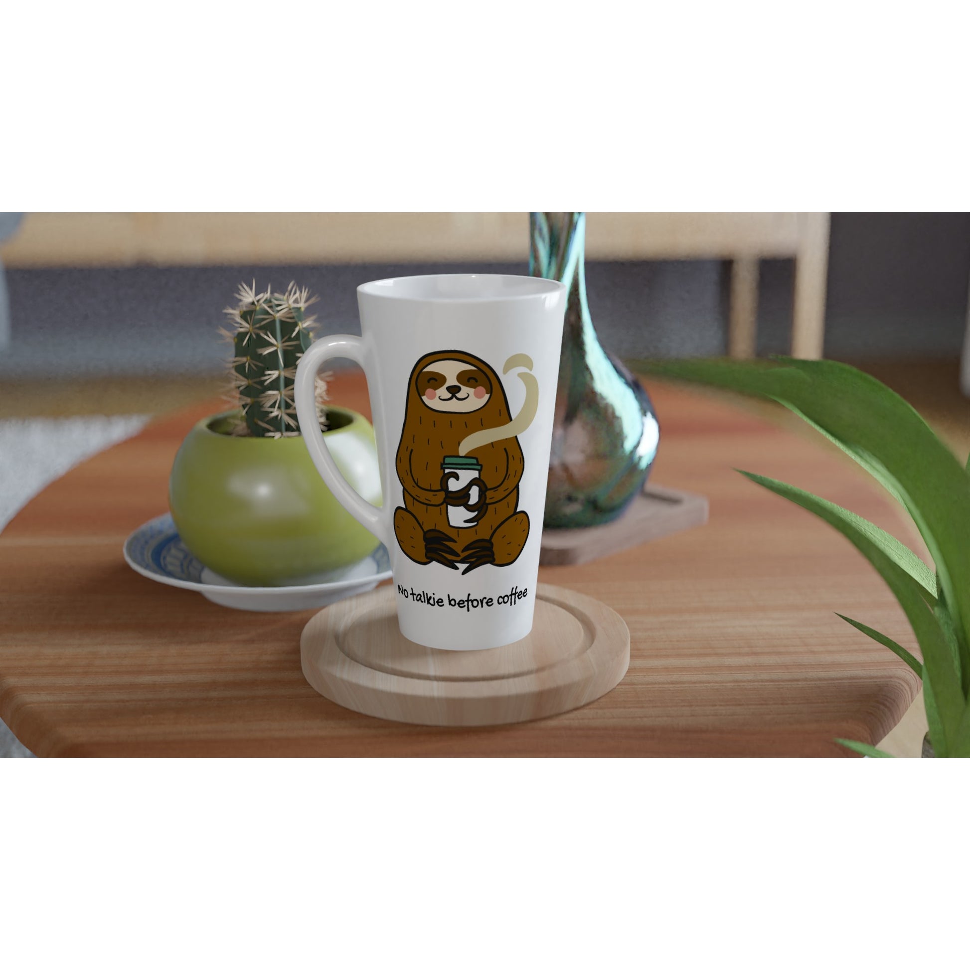 Sloth, No Talkie Before Coffee - White Latte 17oz Ceramic Mug Latte Mug animal Coffee