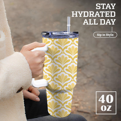 Yellow Pattern - 40oz Tumbler with White Handle