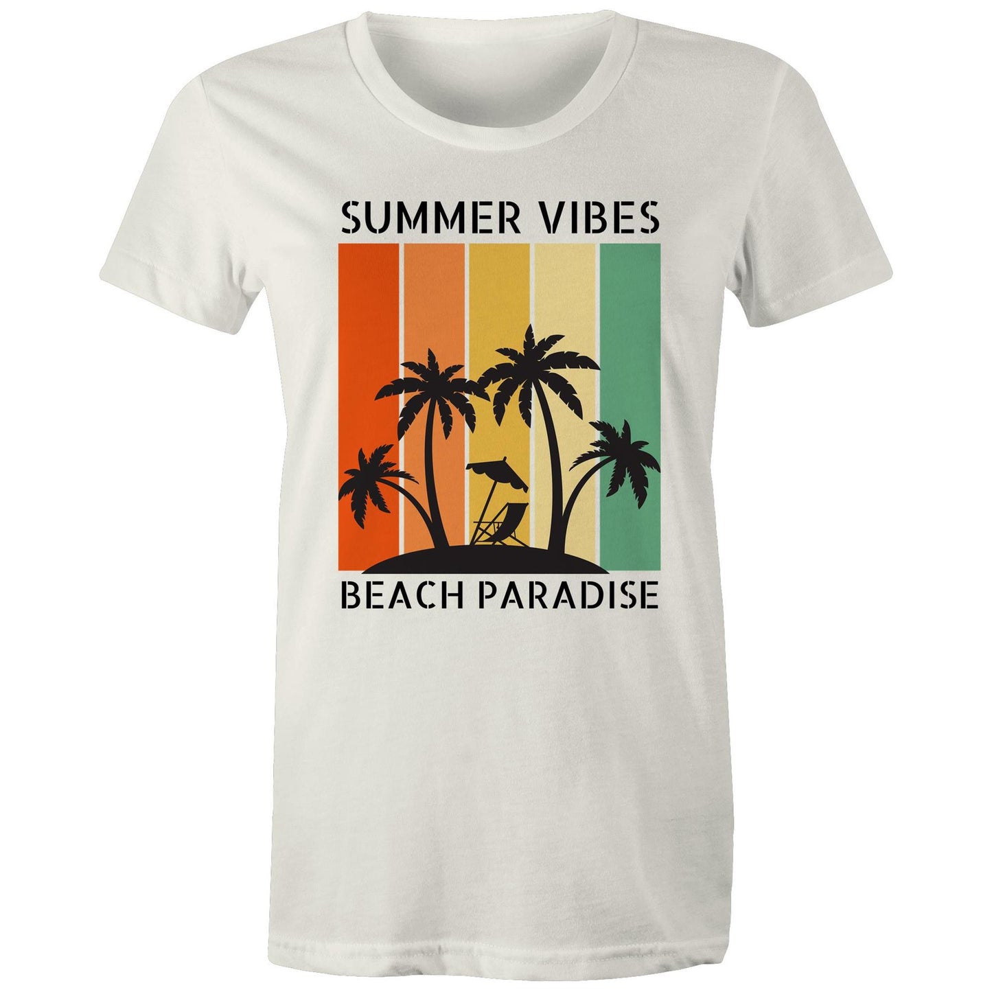 Summer Vibes, Beach Paradise - Womens T-shirt Natural Womens T-shirt Printed In Australia Summer Surf