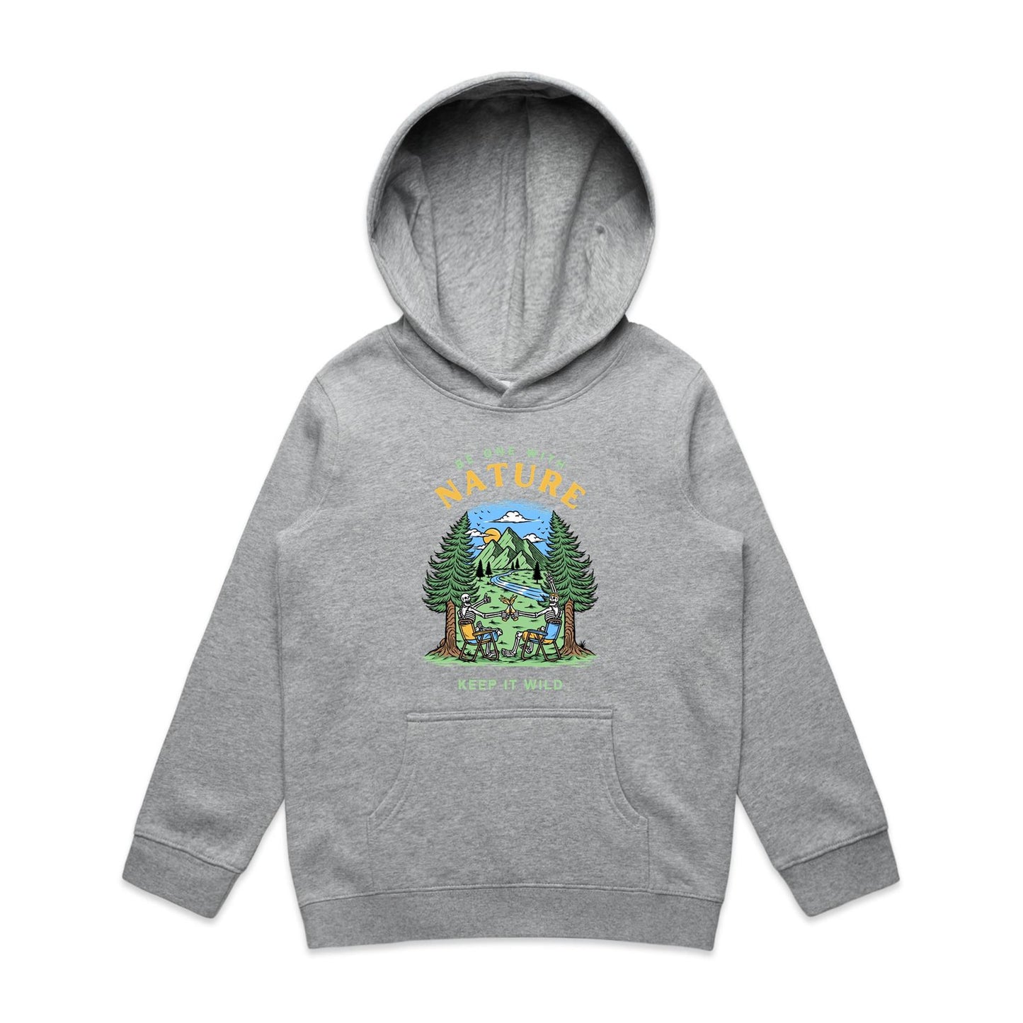 Be One With Nature, Skeleton - Youth Supply Hood Grey Marle Kids Hoodie Environment Summer