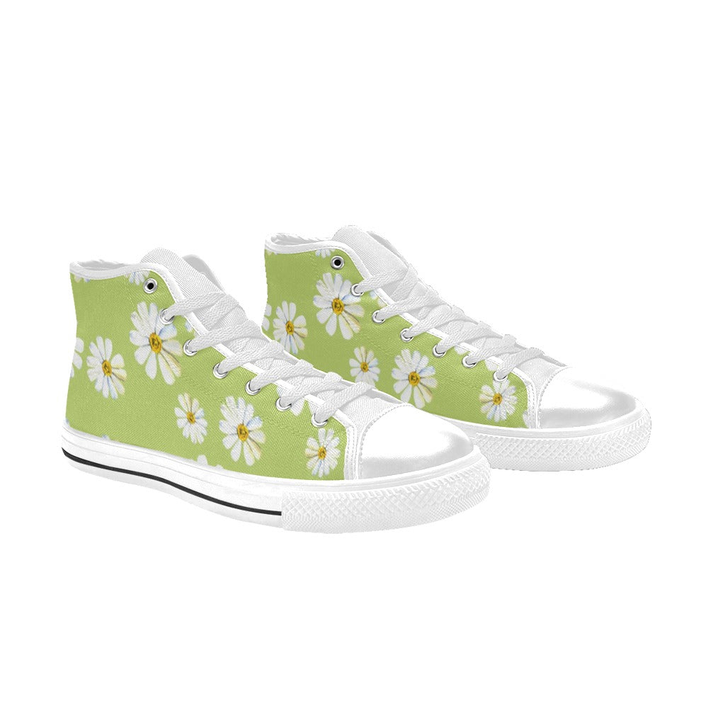 Flowers On Green - Women's High Top Canvas Shoes