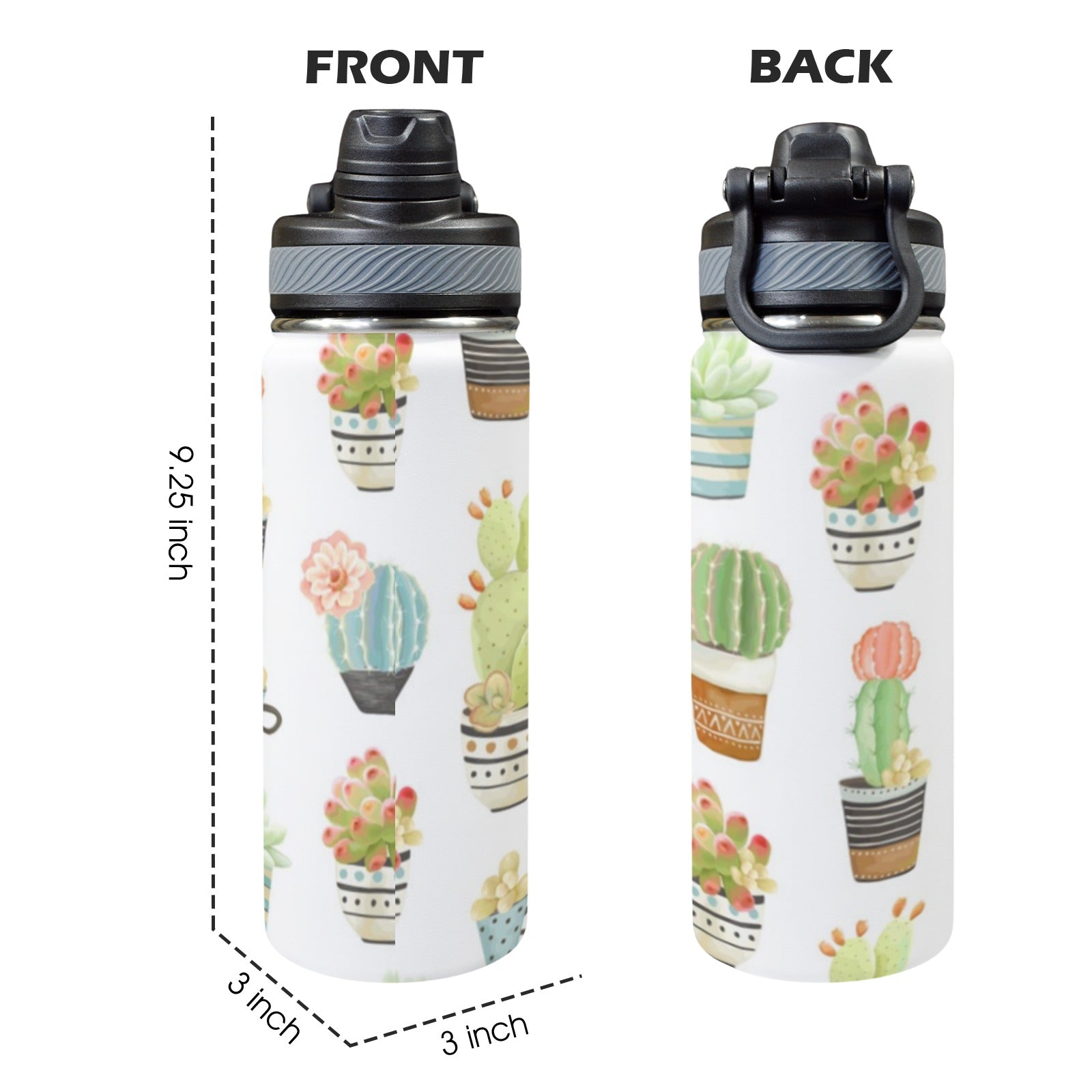 Succulent Pot Plants - Insulated Water Bottle with Dual-Use Lid (18oz) Insulated Water Bottle with Dual-Use Lid (18oz) Printed Offshore