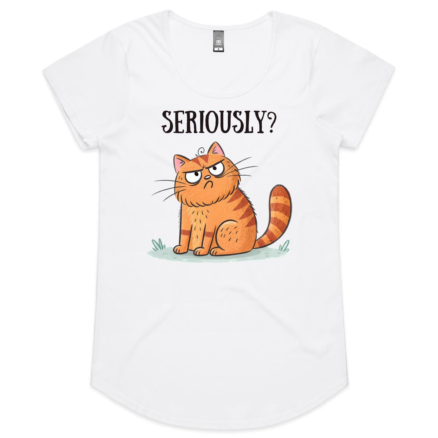 Cat Seriously? - Womens Scoop Neck T-Shirt White Womens Scoop Neck T-shirt animal Printed In Australia