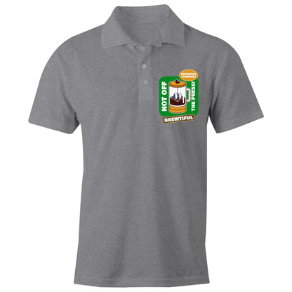 Brewtiful - Chad S/S Polo Shirt, Printed Grey Marle Polo Shirt Coffee Retro