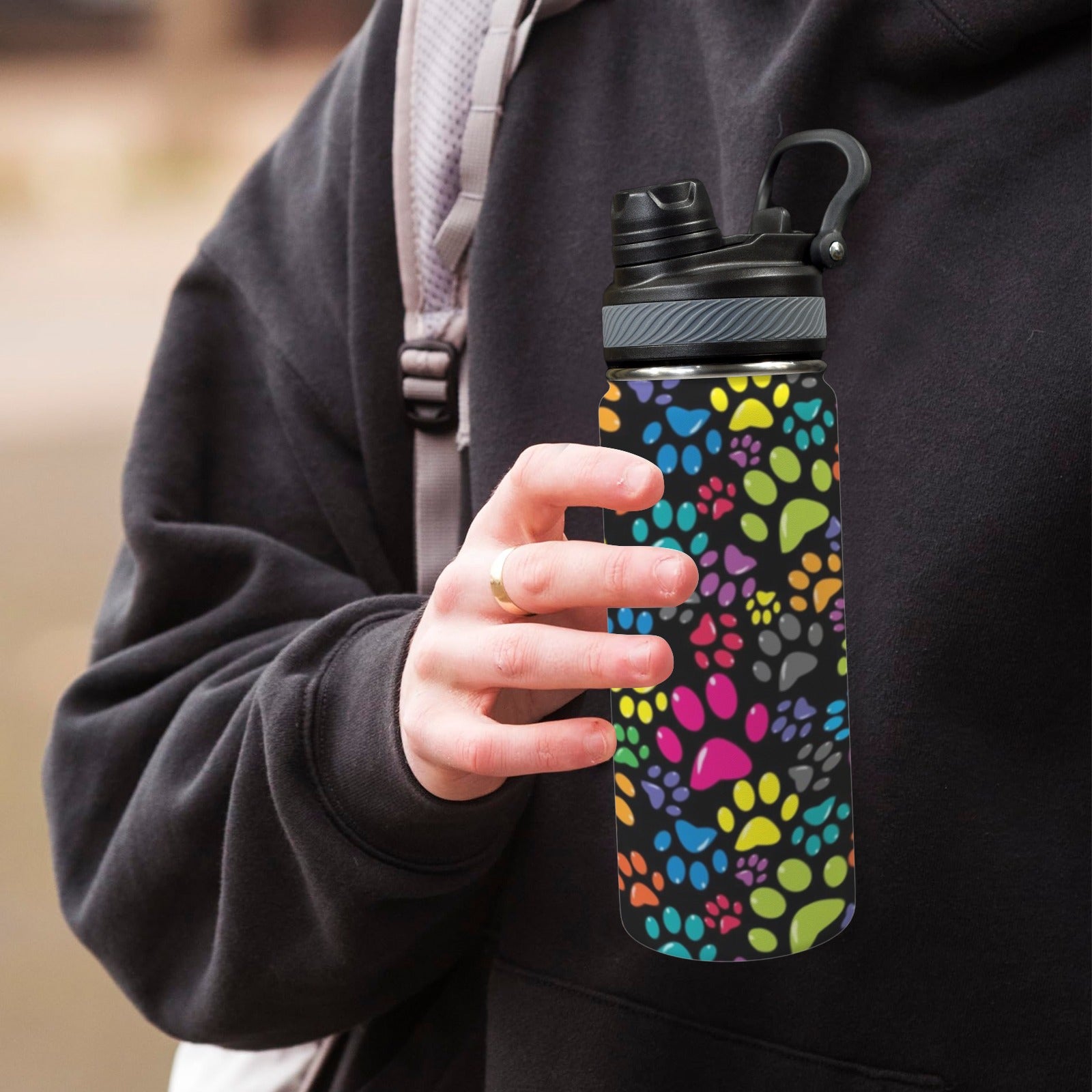 Bright Paw Prints - Insulated Water Bottle with Dual-Use Lid (18oz) Insulated Water Bottle with Dual-Use Lid (18oz) animal Printed Offshore