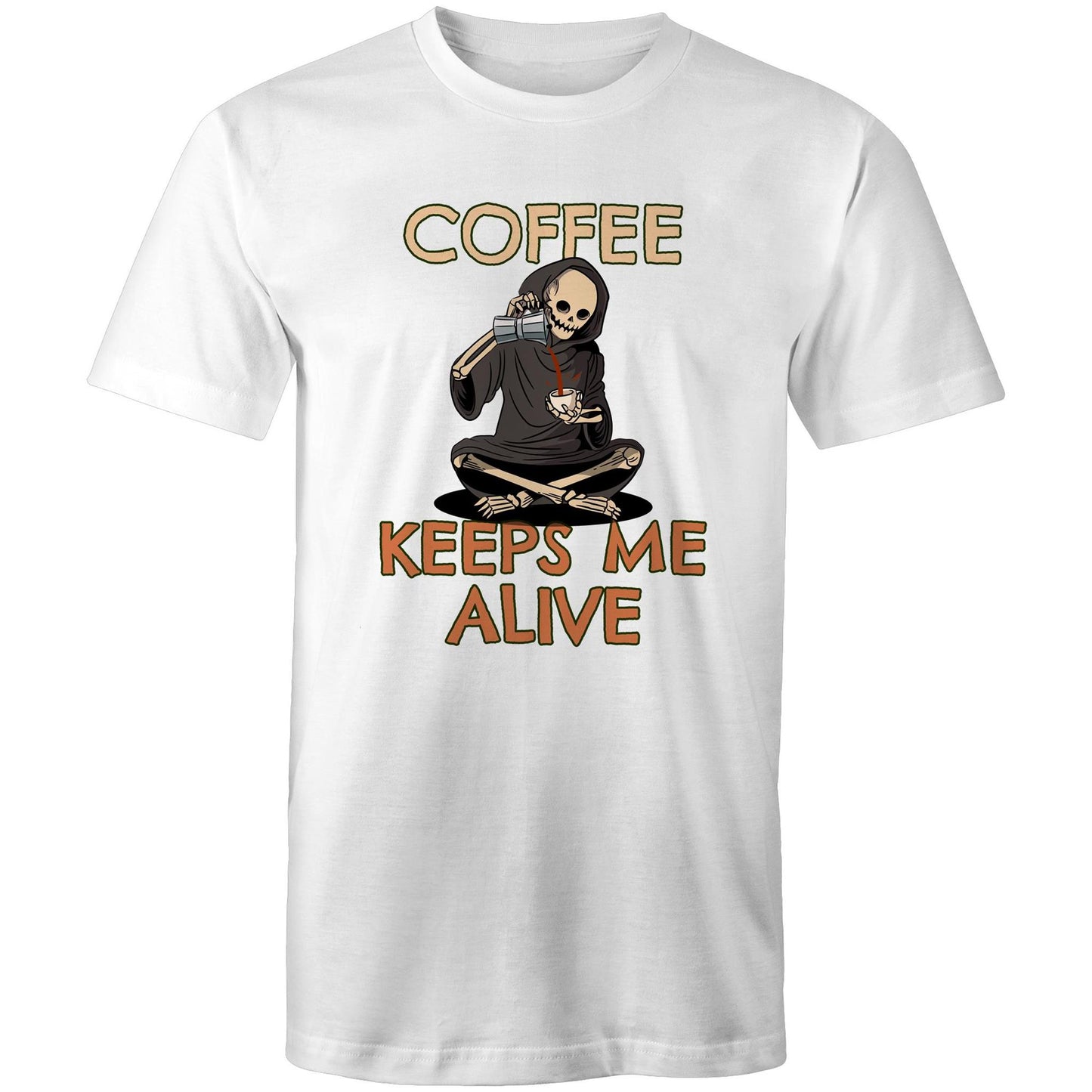 Skeleton, Coffee Keeps Me Alive - Mens T-Shirt White Mens T-shirt Coffee