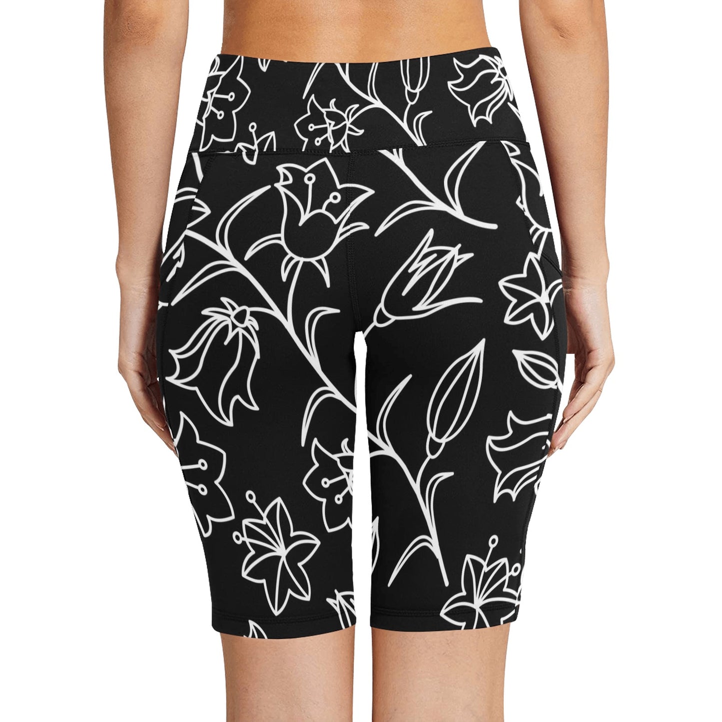 Black And White Floral - Women's Bike Shorts