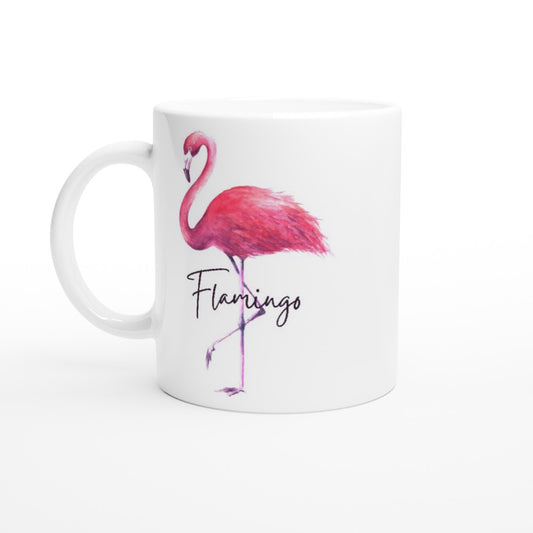 Flamingo - White 11oz Ceramic Mug White 11oz Mug animal beautiful bird feathers flamingo long legs nature pink pretty