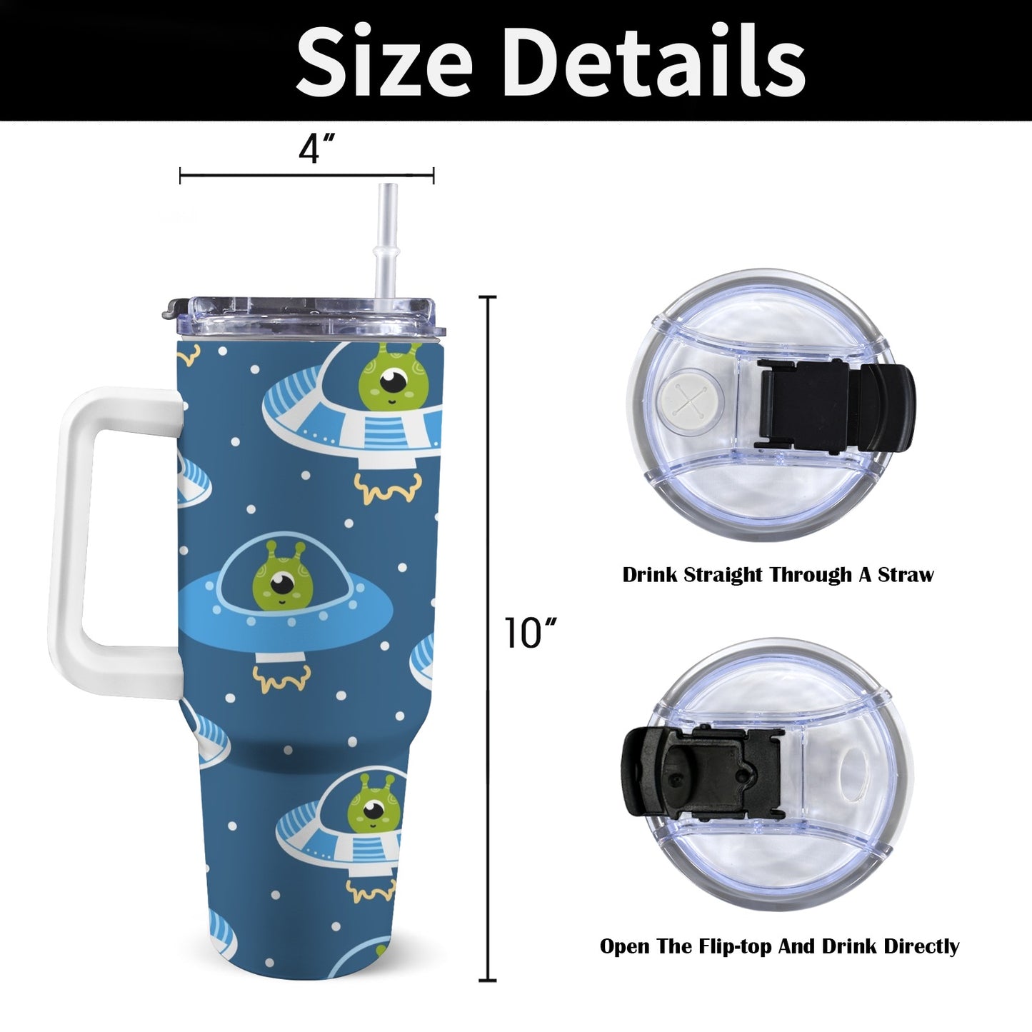 Cute Aliens in UFOs - 40oz Tumbler with White Handle