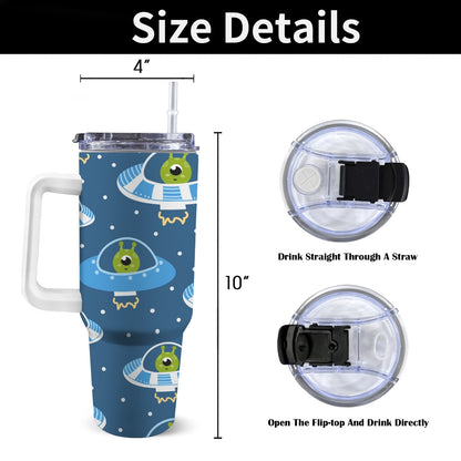 Cute Aliens in UFOs - 40oz Tumbler with White Handle