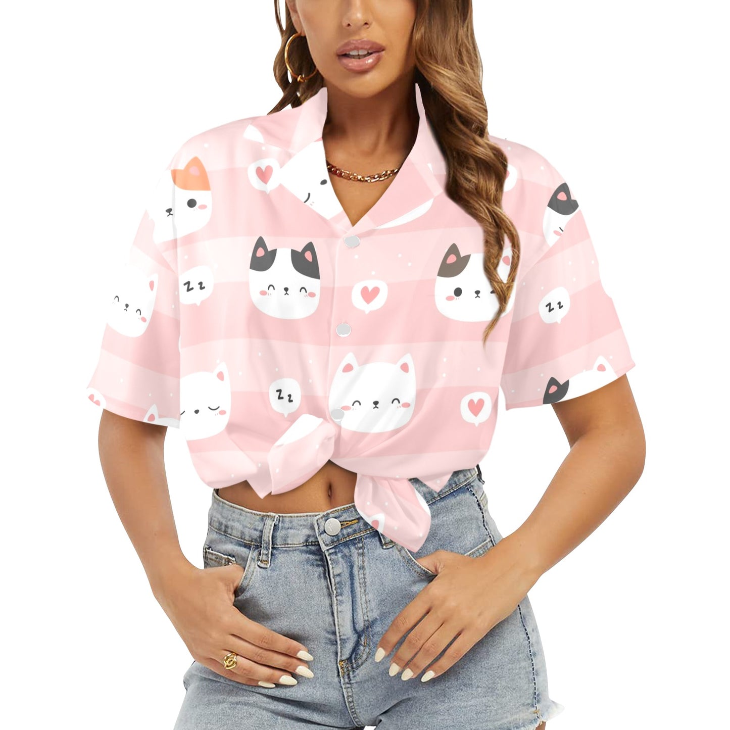 Pink Cats - Womens Hawaiian Shirt