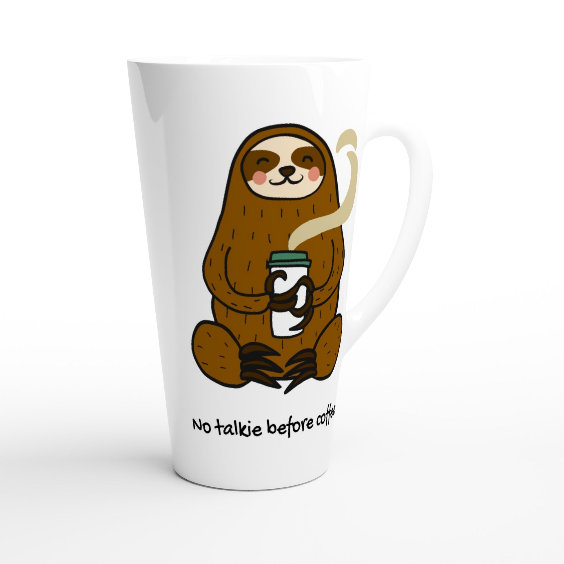 Sloth, No Talkie Before Coffee - White Latte 17oz Ceramic Mug Latte Mug animal Coffee