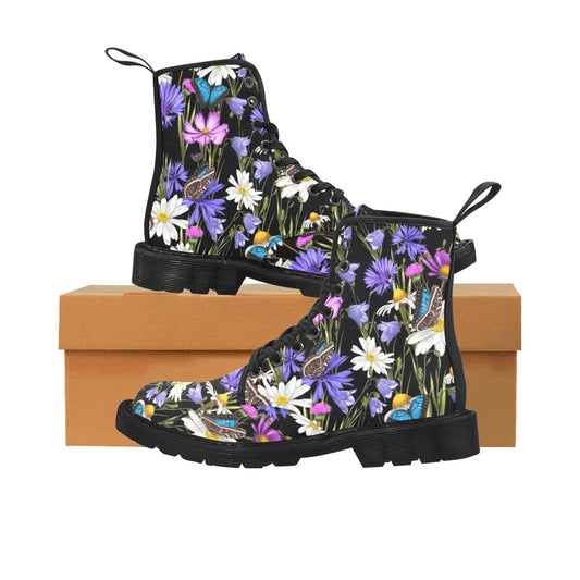 Butterfly Flowers - Martin Boots for Women (Black)