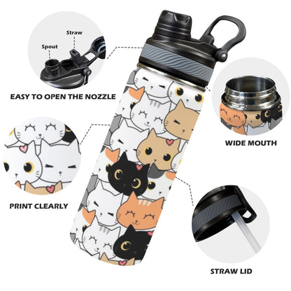 Cute Cartoon Cats - Insulated Water Bottle with Dual-Use Lid (18oz)