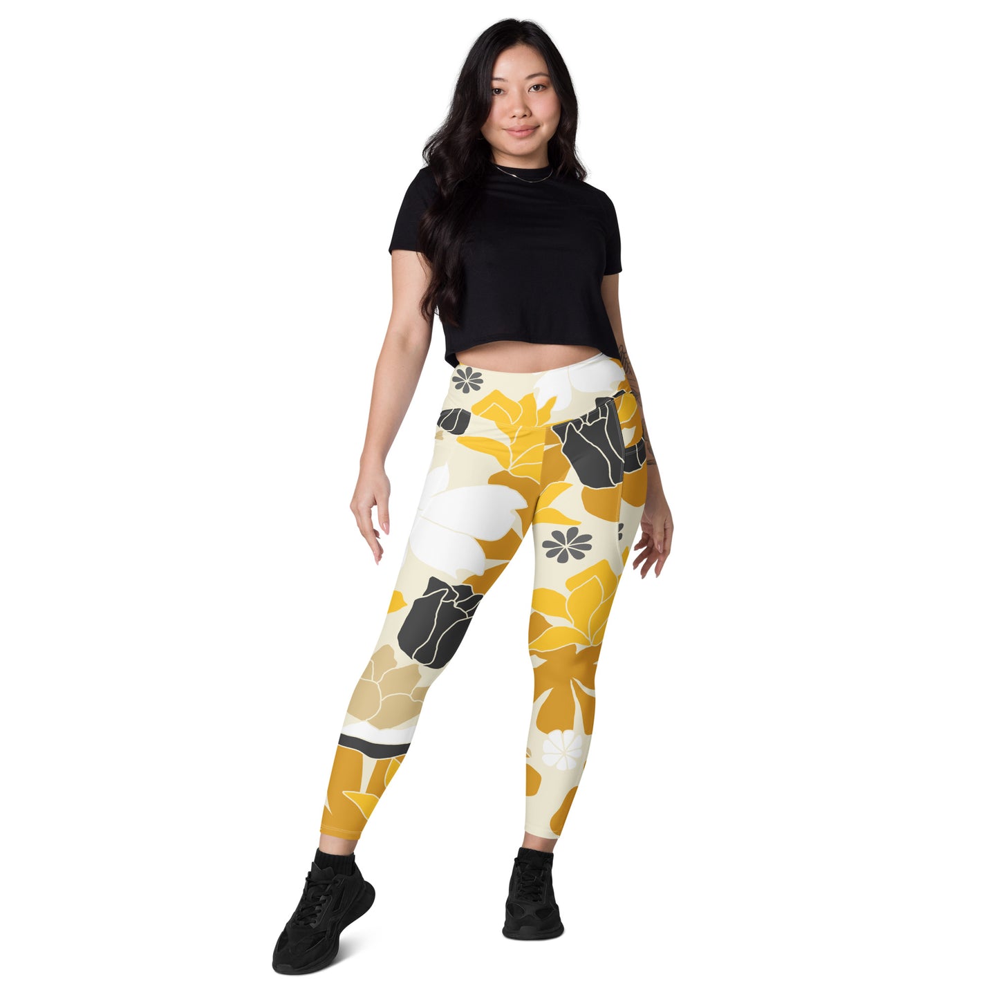 Yellow Vintage Floral - Leggings with pockets, 2XS - 6XL Leggings With Pockets 2XS - 6XL (US)
