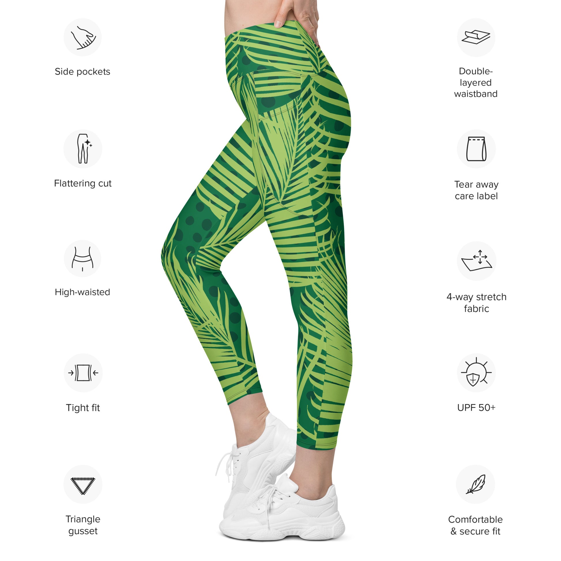 Green Leaves - Leggings with pockets, 2XS - 6XL Leggings With Pockets 2XS - 6XL (US)