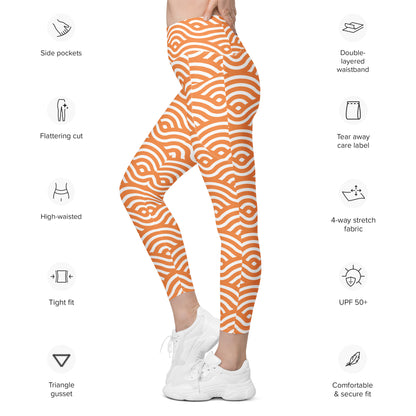 Orange Wave - Leggings with pockets, 2XS - 6XL Leggings With Pockets 2XS - 6XL (US) Printed Offshore