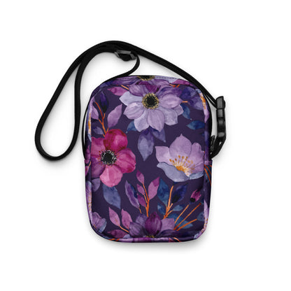 Purple Flowers - Utility crossbody bag Utility Cross Body Bag Globally Fulfilled Printed Offshore