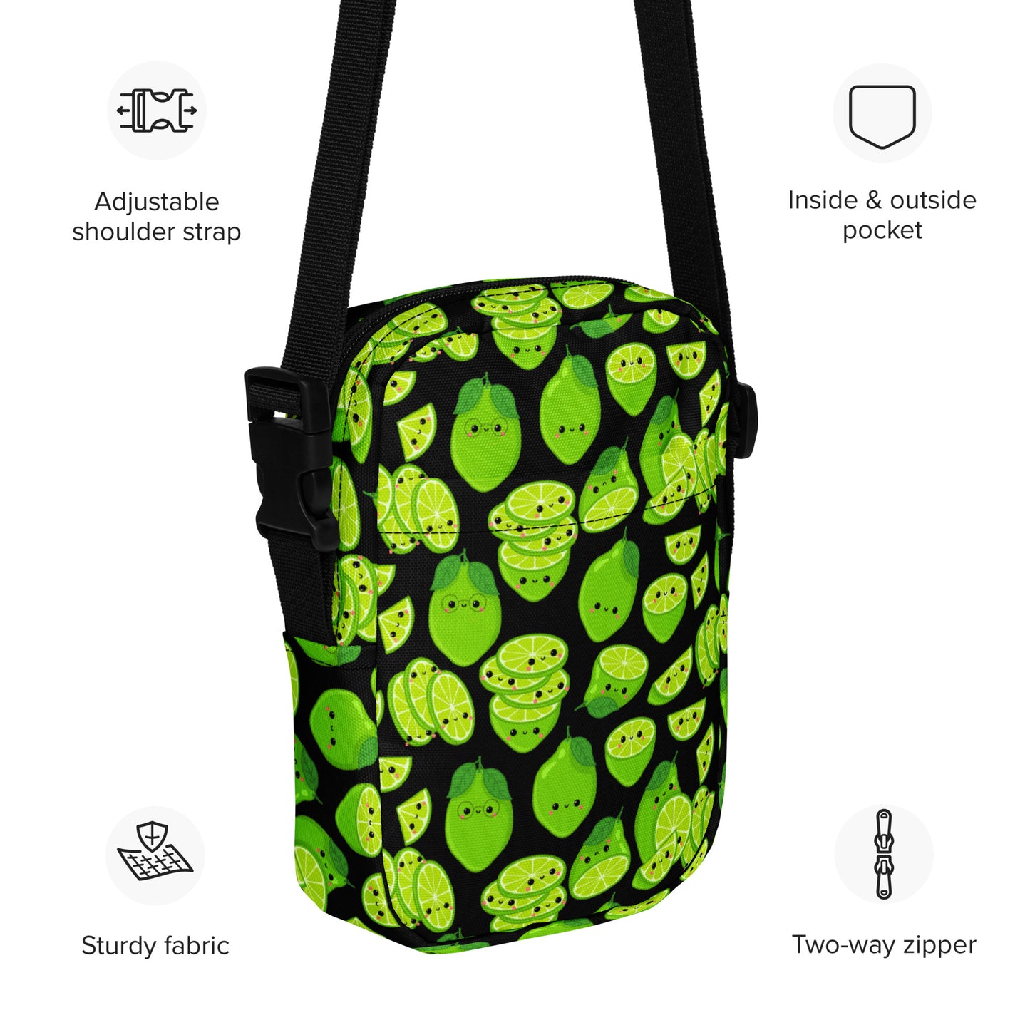 Cute Limes - Utility crossbody bag Utility Cross Body Bag Food Globally Fulfilled Printed Offshore