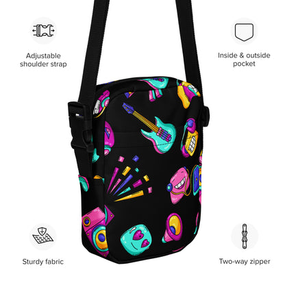 80's Music - Utility crossbody bag Utility Cross Body Bag Globally Fulfilled Music Printed Offshore Retro