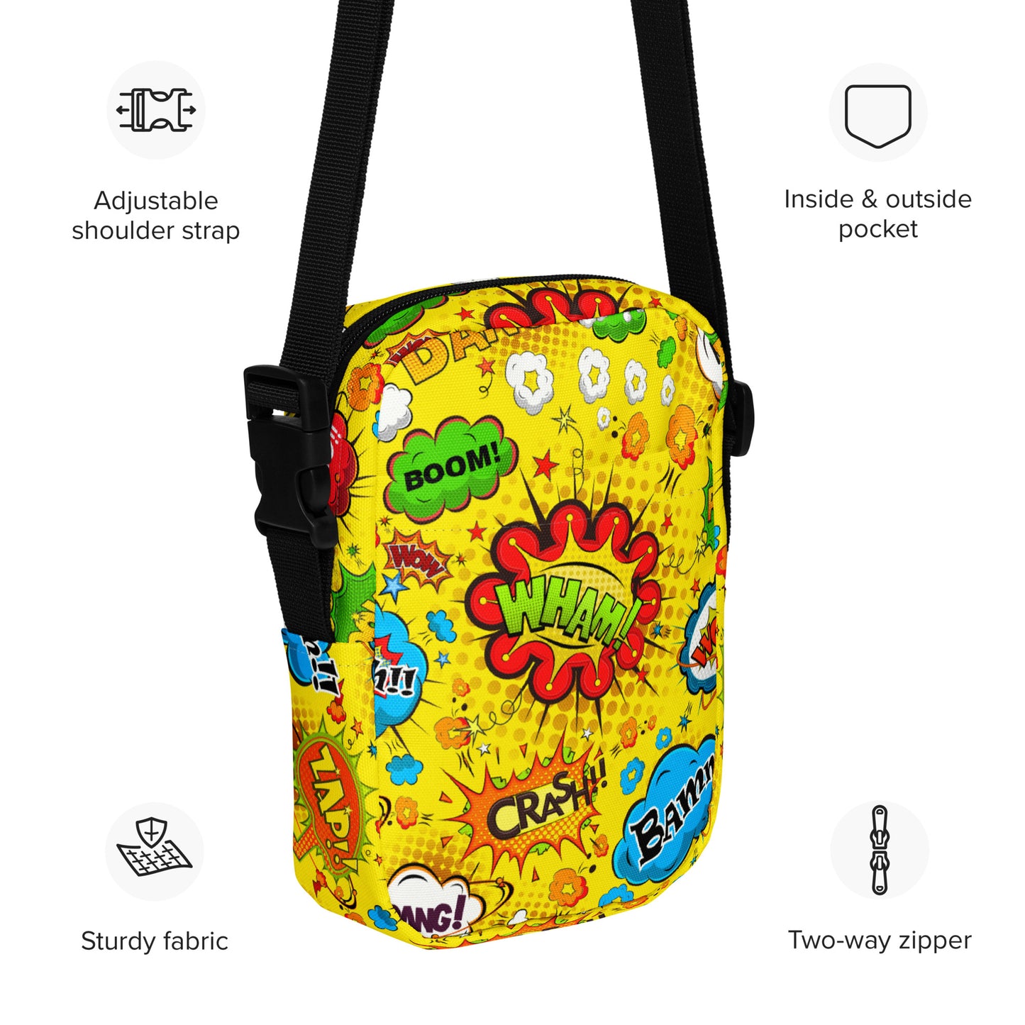 Comic Book Yellow - Utility crossbody bag Utility Cross Body Bag comic Globally Fulfilled Printed Offshore