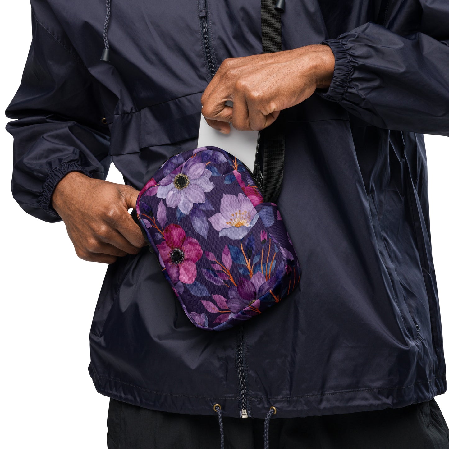 Purple Flowers - Utility crossbody bag Utility Cross Body Bag Globally Fulfilled Printed Offshore