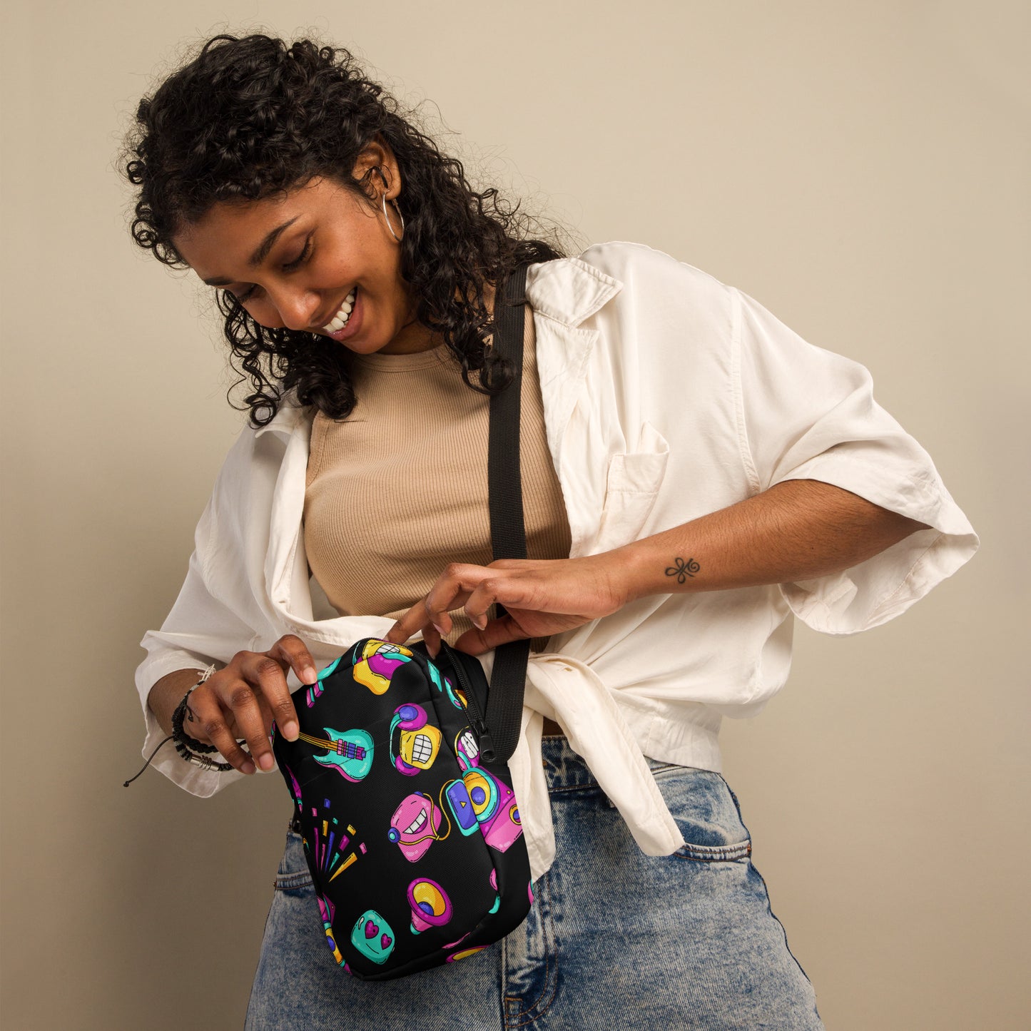 80's Music - Utility crossbody bag Utility Cross Body Bag Globally Fulfilled Music Printed Offshore Retro