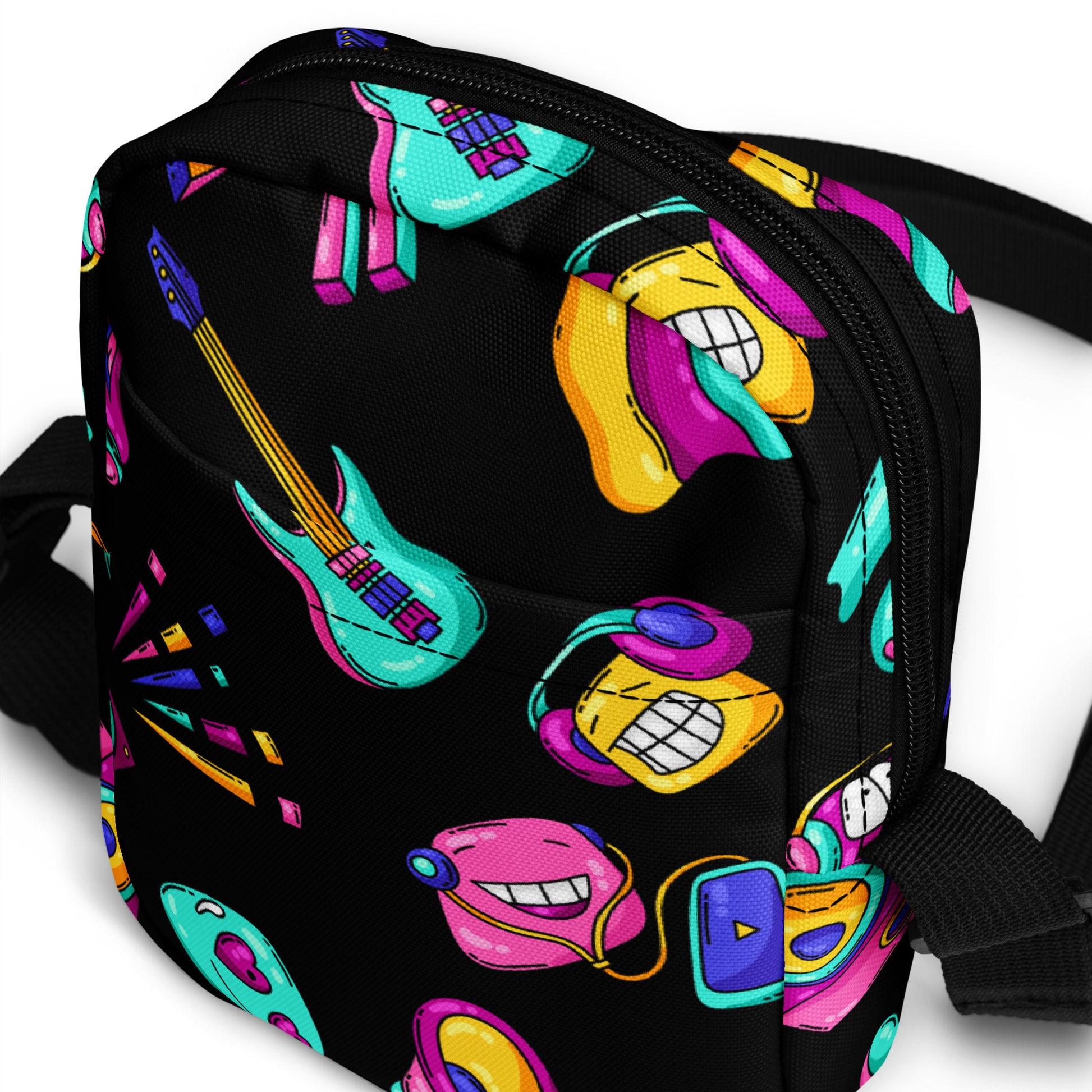 80's Music - Utility crossbody bag Utility Cross Body Bag Globally Fulfilled Music Printed Offshore Retro