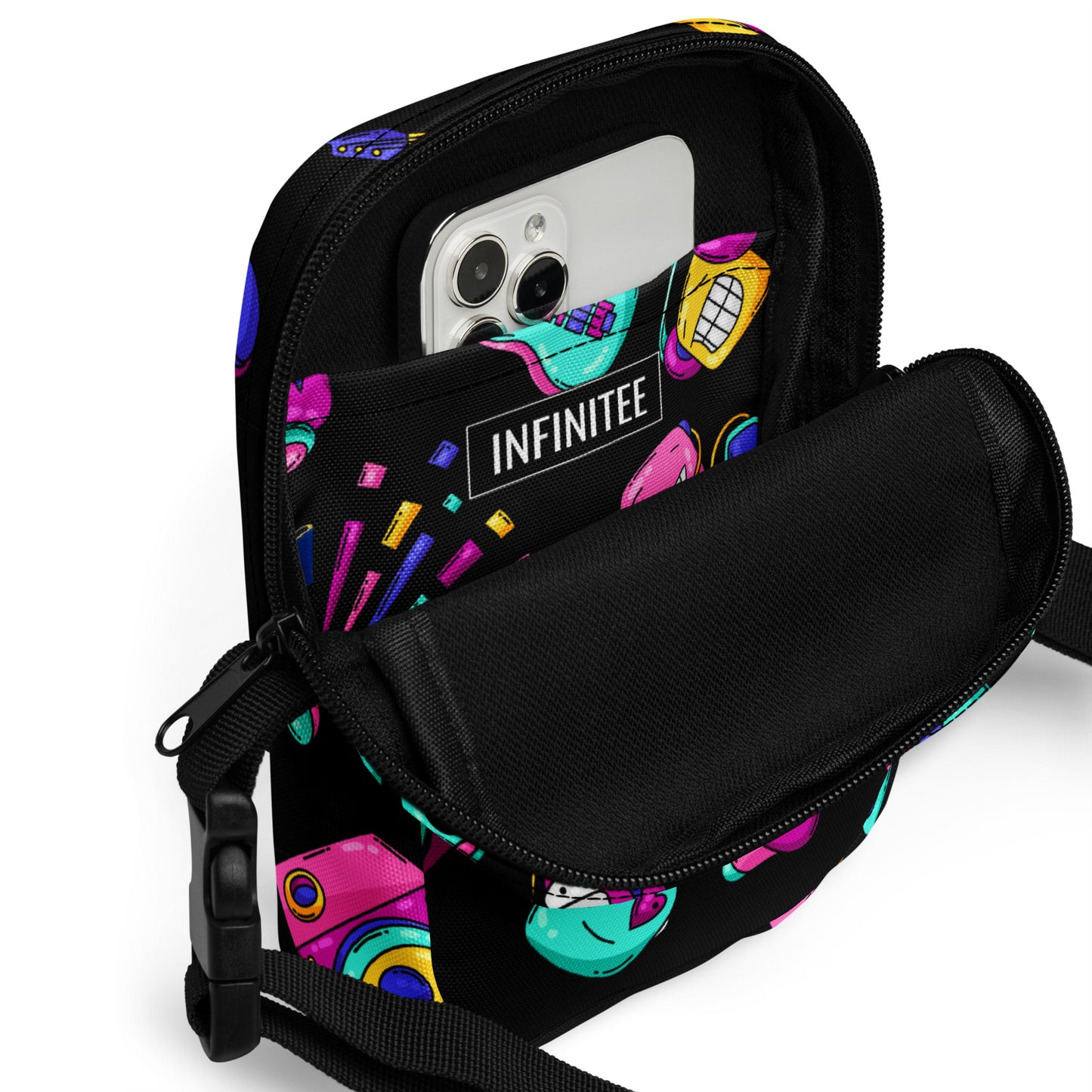 80's Music - Utility crossbody bag Utility Cross Body Bag Globally Fulfilled Music Printed Offshore Retro