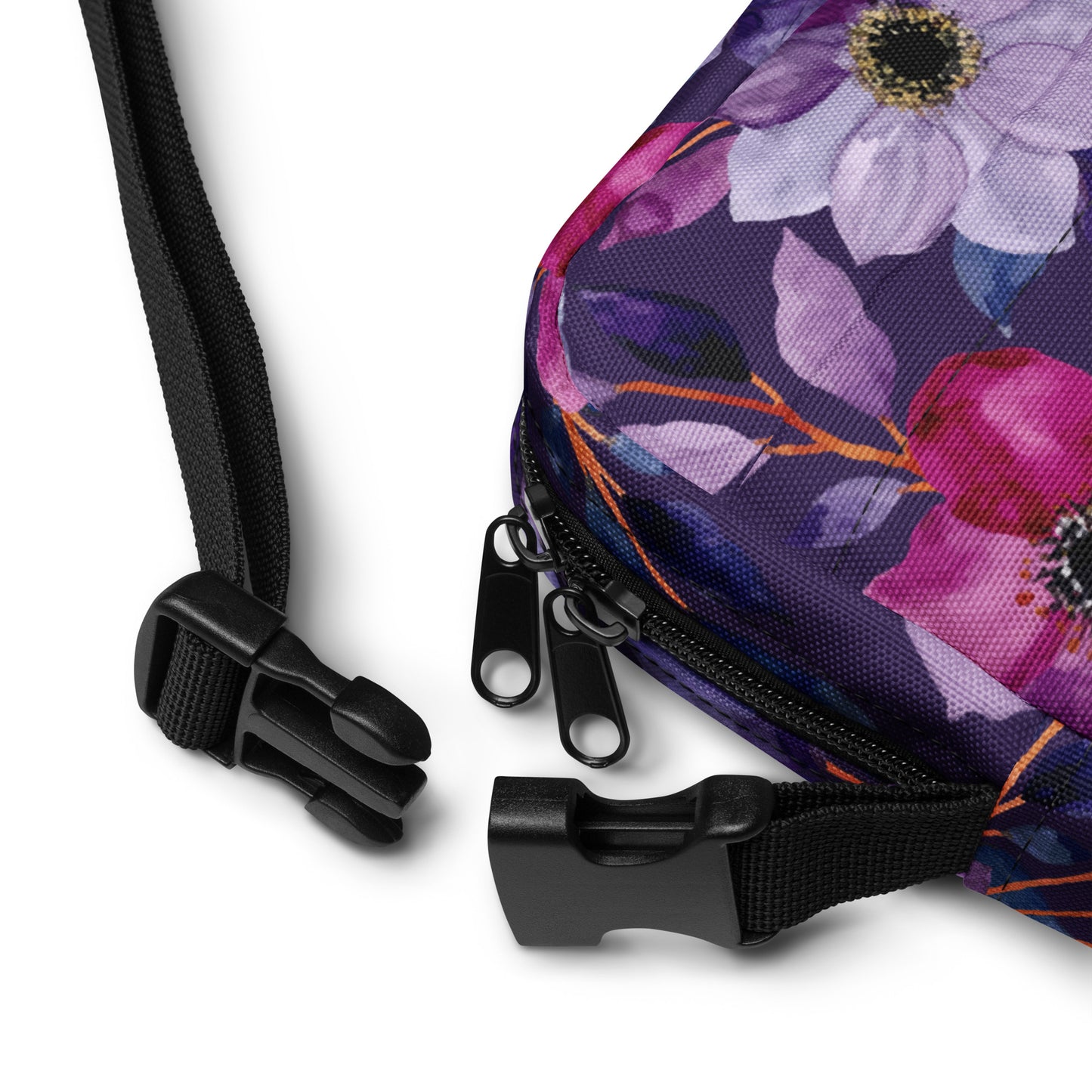 Purple Flowers - Utility crossbody bag Utility Cross Body Bag Globally Fulfilled Printed Offshore