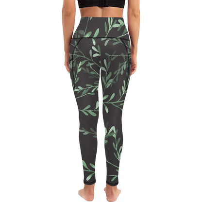 Delicate Leaves - Women's Leggings with Pockets Women's Leggings with Pockets S - 2XL Plants Printed Offshore