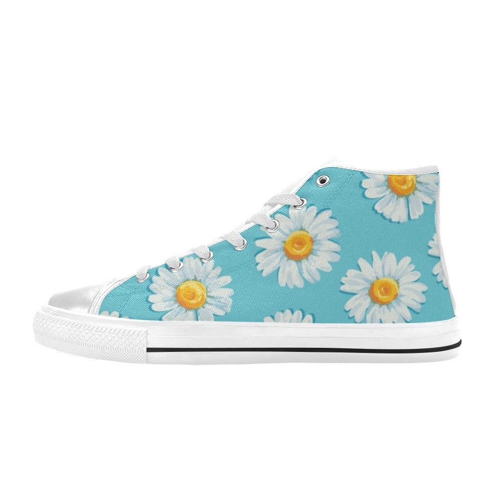 Daisy Floral On Blue - Women's High Top Canvas Shoes