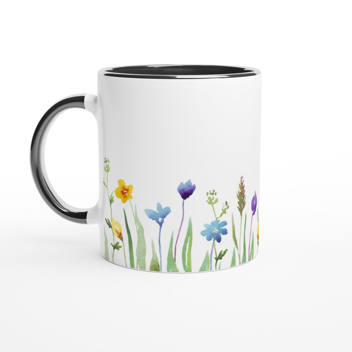 Spring Flowers - White 11oz Ceramic Mug with Colour Inside Ceramic Black Colour 11oz Mug Plants
