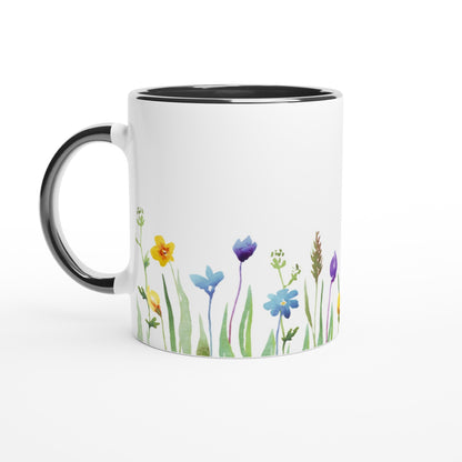 Spring Flowers - White 11oz Ceramic Mug with Colour Inside Ceramic Black Colour 11oz Mug Plants